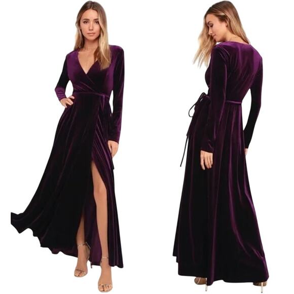 Lulus Jacinda Plum Purple Velvet True Wrap Maxi Dress Size Large Dark Romantic - Picture 1 of 8